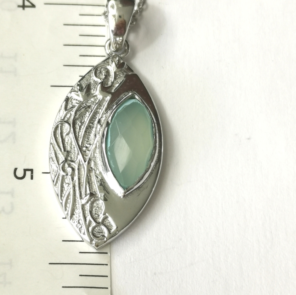 Aqua chalcedony pendant Necklace Art Nouveau Sterling Silver 🆕 - Picture 11 of 14